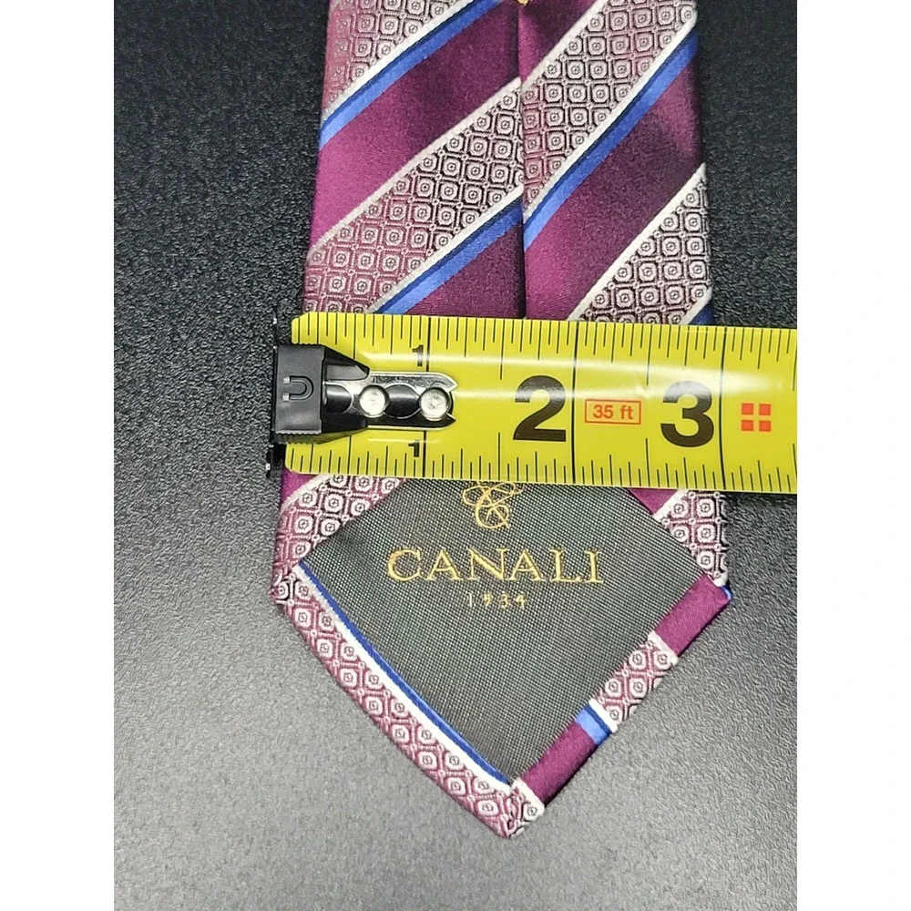 Canali 1934 Tie Purple Blue Stripe Geometric 100% Silk Italy 3.25in
